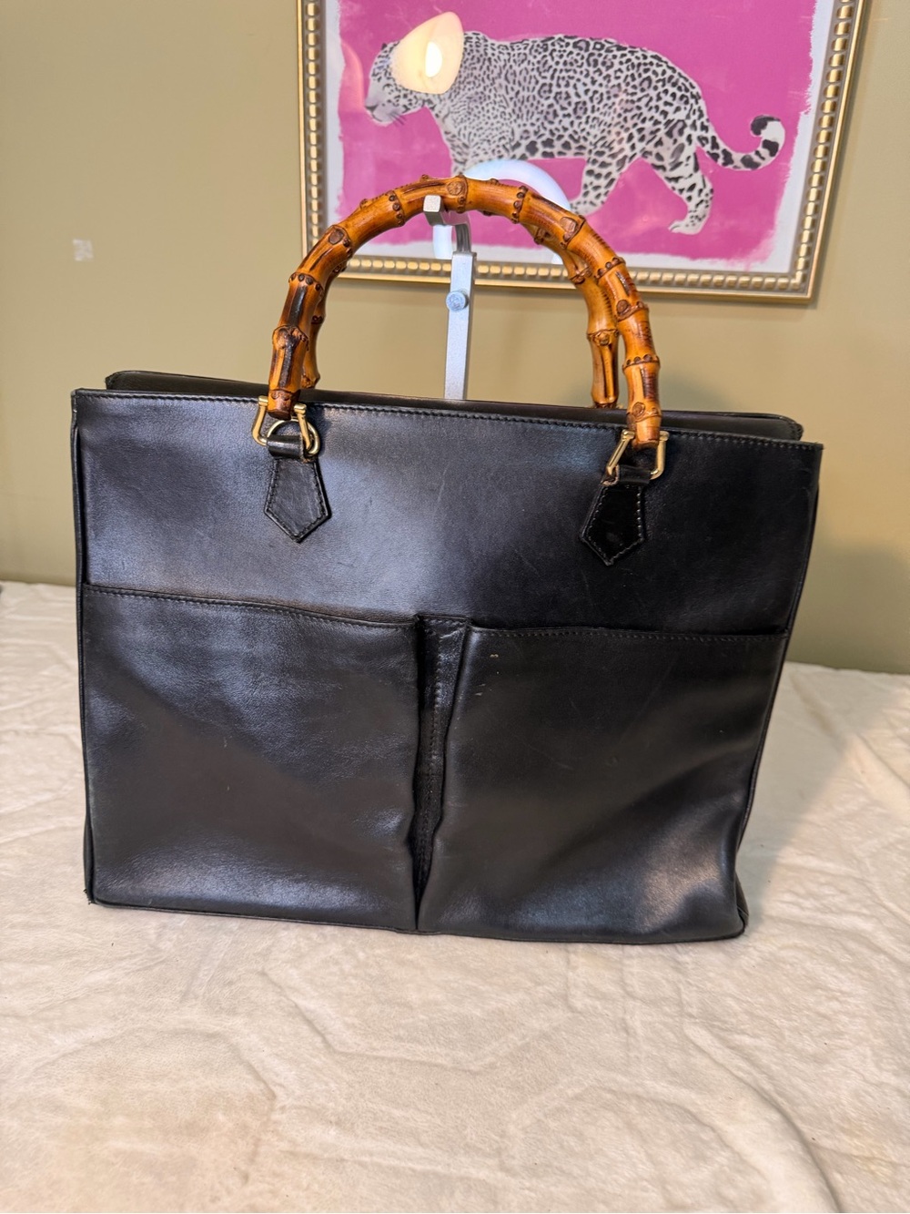 Gucci Black Leather bag with Bamboo Top Handles